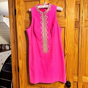 Lilly Pulitzer Shift Dress Pink with Gold Accents